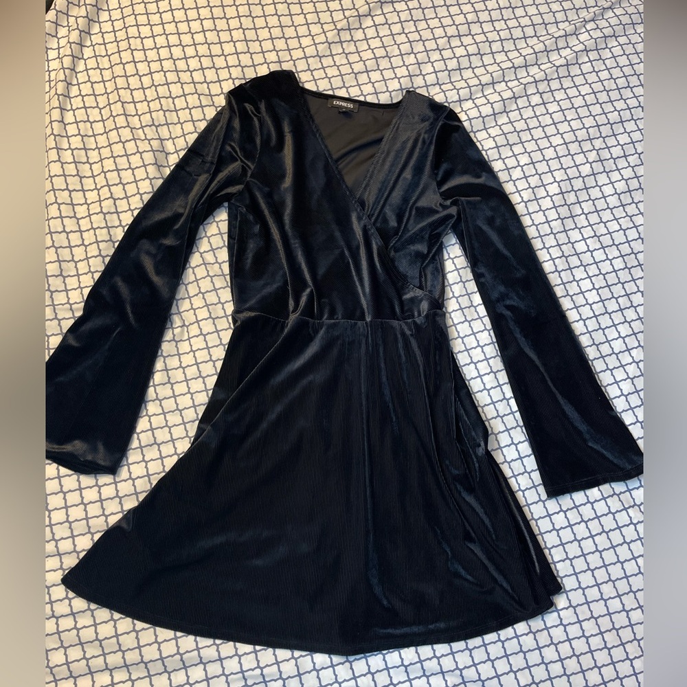 Express Black Velvet Long Sleeve Dress